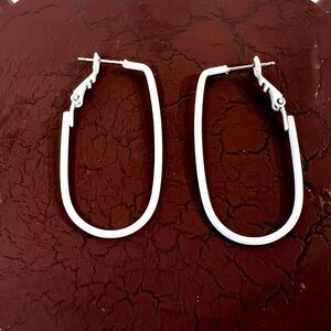 Trendy White Hoop Earrings Rectangle Oval Geometric Statement Jewelry